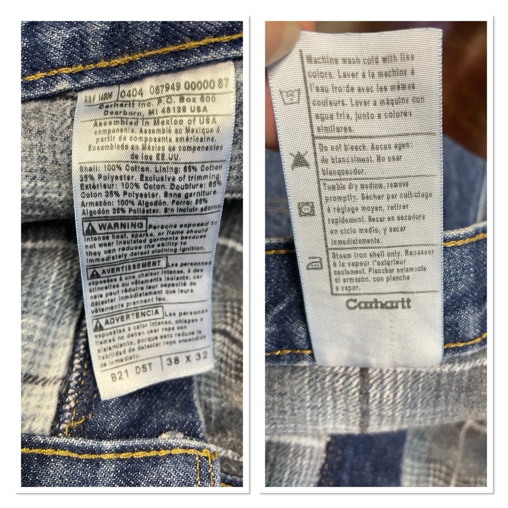 Vtg Carhartt Mens Relaxed Fit Straight Leg Flannel Lined Jean B21 Workwear 38x32 - Picture 2 of 15